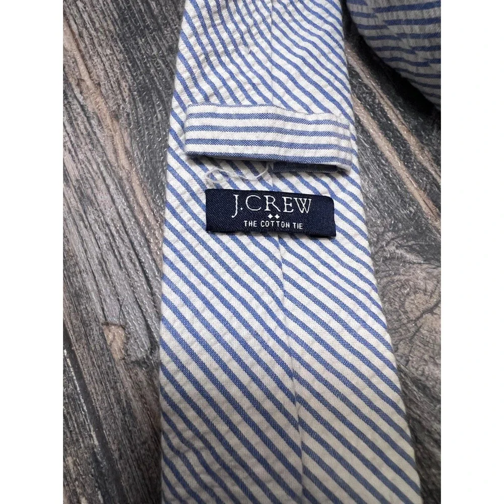 J Crew The‎ Cotton Tie Skinny Blue White Stripe Preppy Business Casual Accessory